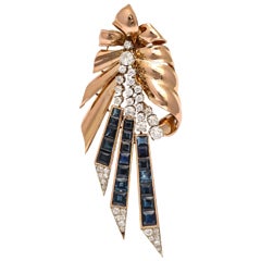 Magnificent Italian Natural Sapphire Diamond Rose Gold Clip 8